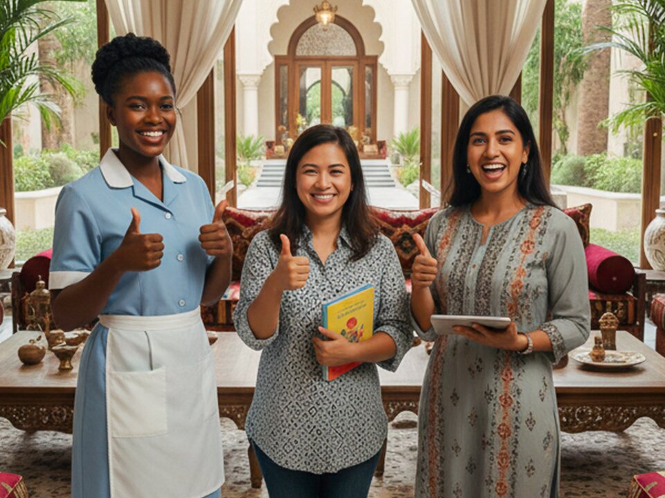 A happy family using home services